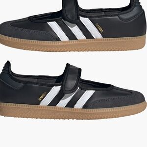 Adidas black and white samba Mary Janes.